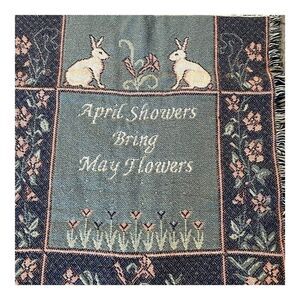 April Showers Bring May Flowers Spring Easter Tapestry Rug Wall Hanging MWW VTG
